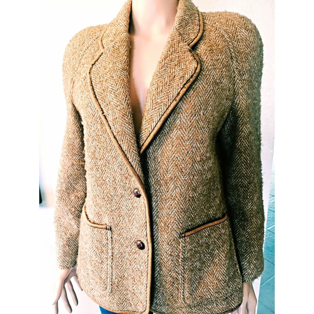 Saks Fifth Avenue Women's Beige Tweed Herringbone Wool Blend Blazer 12